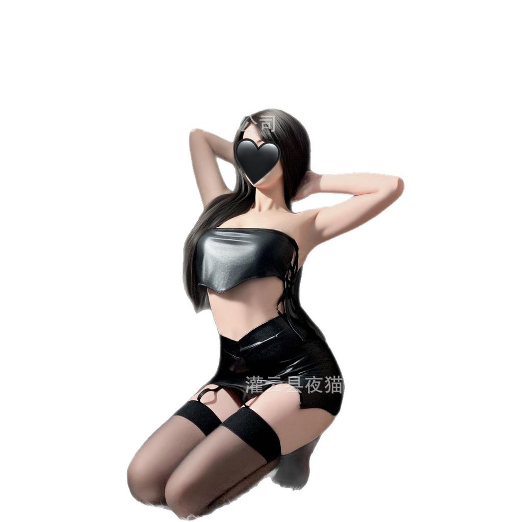 Patent leather sexy lingerie wild babes dancing dippy babes uniform straps attractive slim hip skirt suit