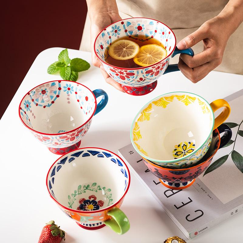 One Piece Of Flower-Filled Ceramic Large-Capacity Breakfast Milk Water Cup Women'S Household Coffee Cup