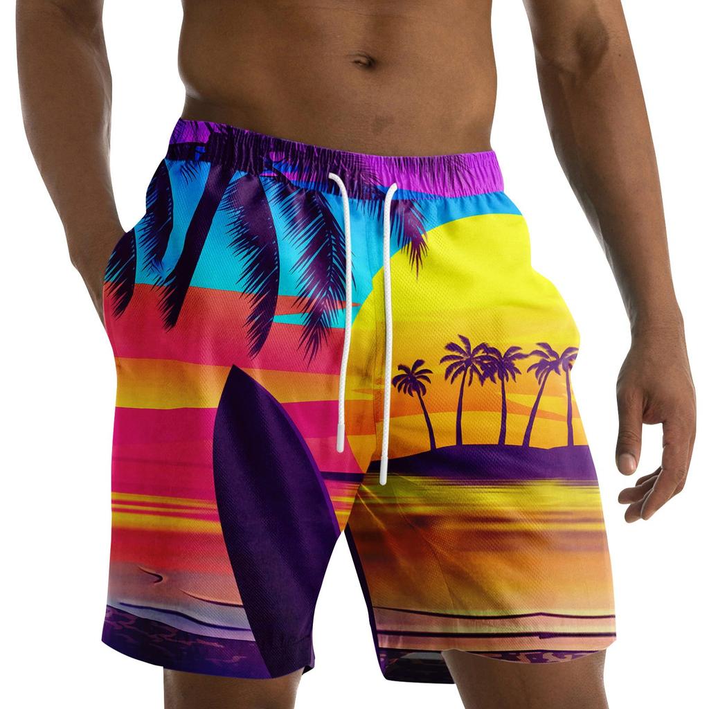 Men's Fashion Printed Strapped Hawaiian Beach Fit Sport Casual Shorts Pants