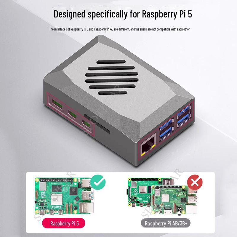 Raspberry Pi 5 Silver Shadow ABS защитный чехол с PWM вентилятором
