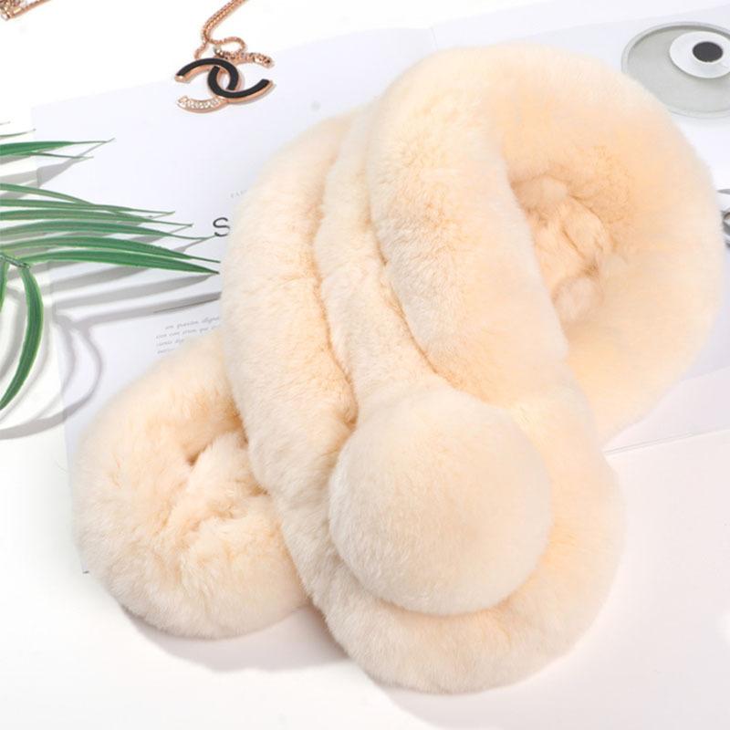 Real Rabbit Fur Scarf, Thickened Rex Rabbit Hair Big Ball Three-tube Japanese Scarf for Men and Women In Autumn and Winter, Keeping Women's Neck Warm