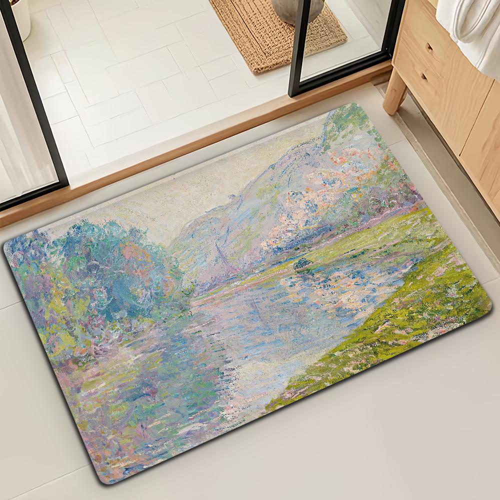 Коврик для двери, коврик для ванной, коврик для пола Lotus M-Monet, масляная живопись, микрофибра, декоративный, универсальный, фланелевый, быстросохнущий, впитывающий, нескользящая подошва