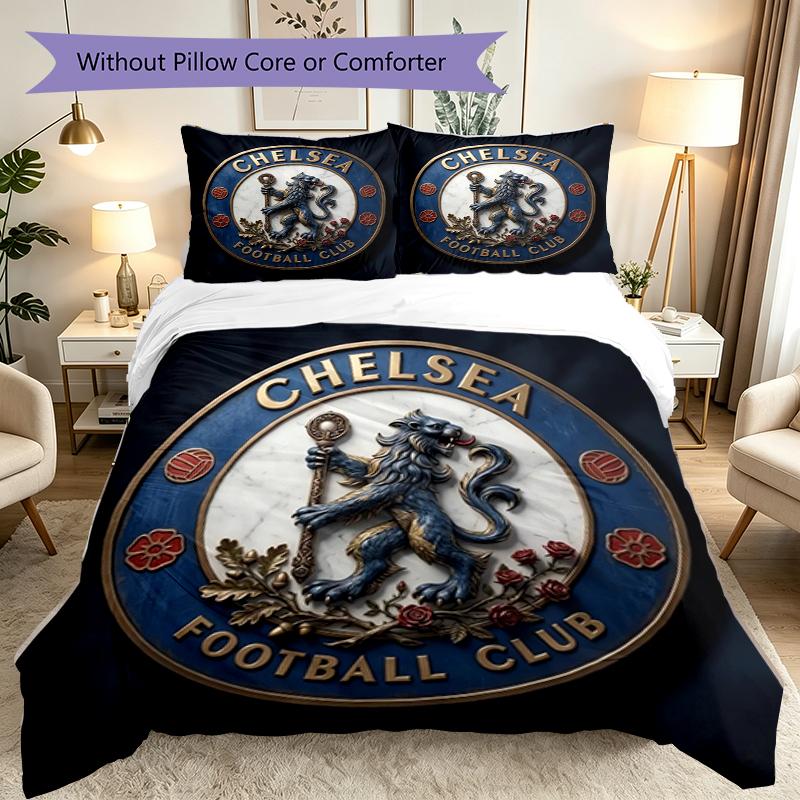 3pcs Duvet Cover Set, Chelsea FC Bedding Set, Machine Washable, Breathable Fabric, All-Season Cozy Bedroom Accessory
