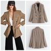 Fashion Double Breasted Plaid Blazer Long Sleeve Slim Fit Ladies Blazer Jacket for Women