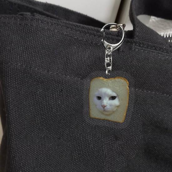 Брелок для ключей в виде кота с тостом, прозрачный акриловый толстый ремень, застежка-карабин, брелок для автомобиля, сумка, аксессуары, подарок на рождественскую вечеринку