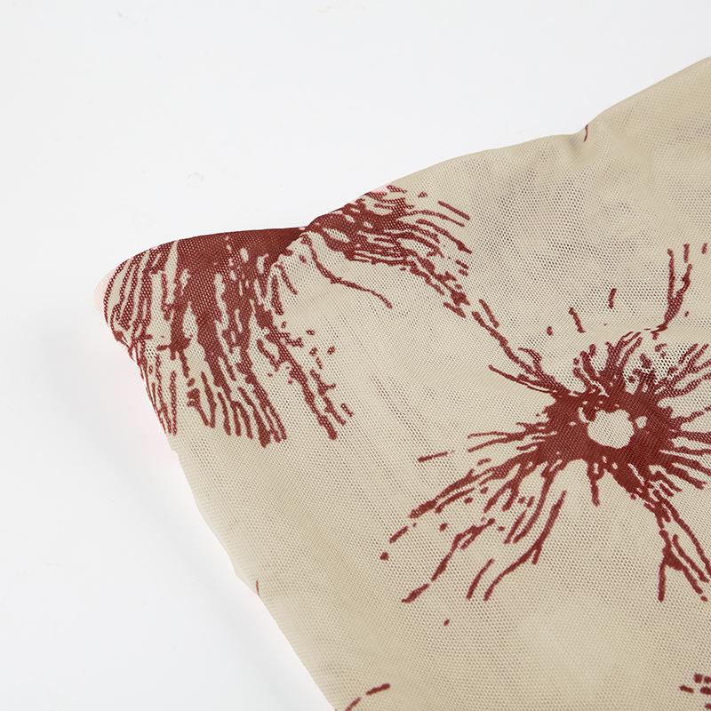 Растительный ретро сетчатый пэчворк одно плечо короткий топ сексуальный контрастный цвет приталенный крой длинный рукав рубашка для пикантных девушек футболки женские