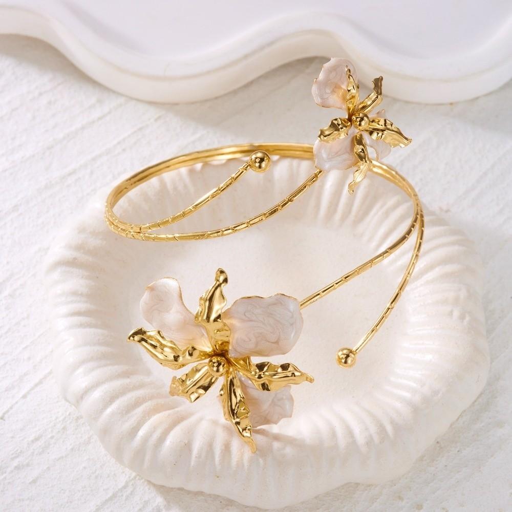 Boho Style Open Cuff Armlet Flower Craft Flower Arm Bracelet New Enamel Glaze Bracelet Women