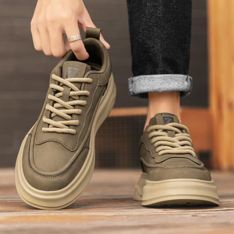 Fashion New Genuine Leather Men Walking Vulcanized Shoes Comfy All-match Outdoor Platform Sneakers Antiskid Casual Lace-up Oxford Shoes