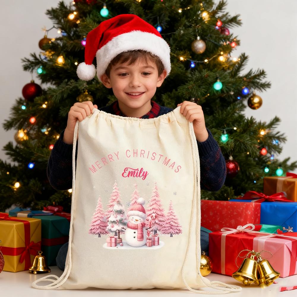 Personalized Santa Sack Pink Tree Santa Bag Christmas Holiday Presents Delivery Sack Xmas Tree Drawstring Backpack New Year Gift