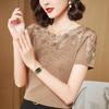Женская летняя кружевная вышивка большого размера футболка Temperament Commuter с коротким рукавом