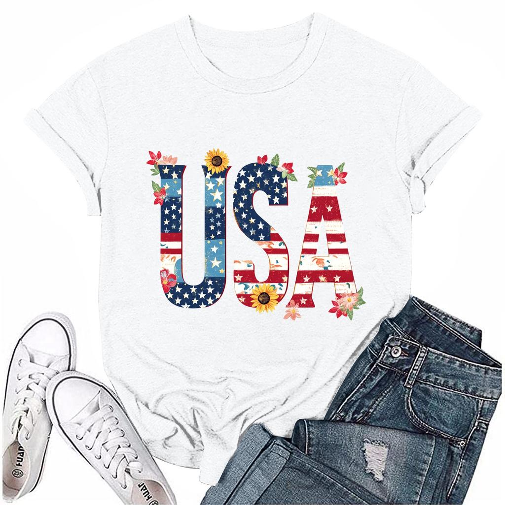 Женская повседневная футболка с круглым вырезом и коротким рукавом с принтом «День независимости»