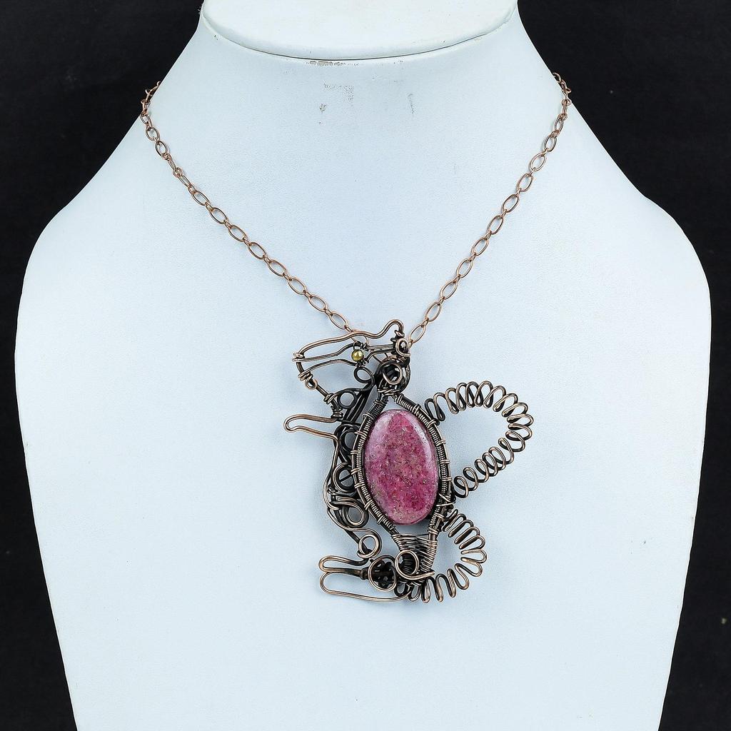 Rhodonite Pendant Copper Wire Wrapped Pendant Gemstone Pendant Copper Jewelry Rabbit Pendant Handmade Pendant Wire Wrap Jewelry Gift For Mom