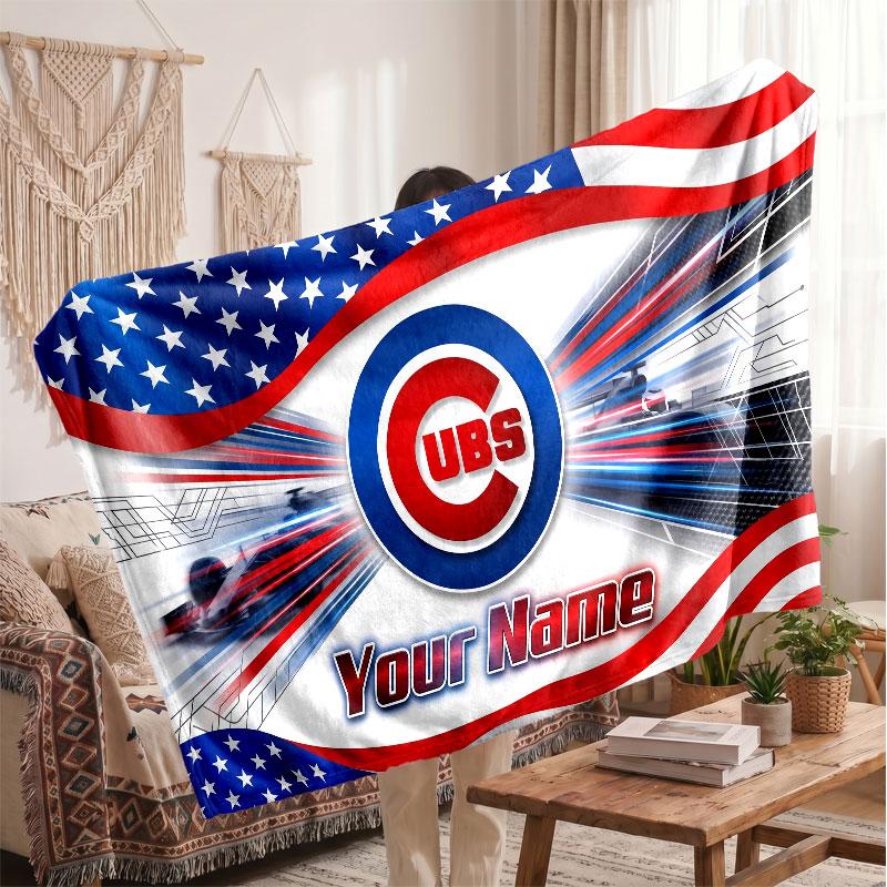 Chicago Cubs Flannel Blanket, Custom Name Text Personalized Soft Throw Blanket Home Decor Gift