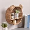 Cartoon Bear Ear Floating Shelves Cute Round Shape Rattan Woven Wall Shelf Hanging Storage Basket Plant Rack Home Decors