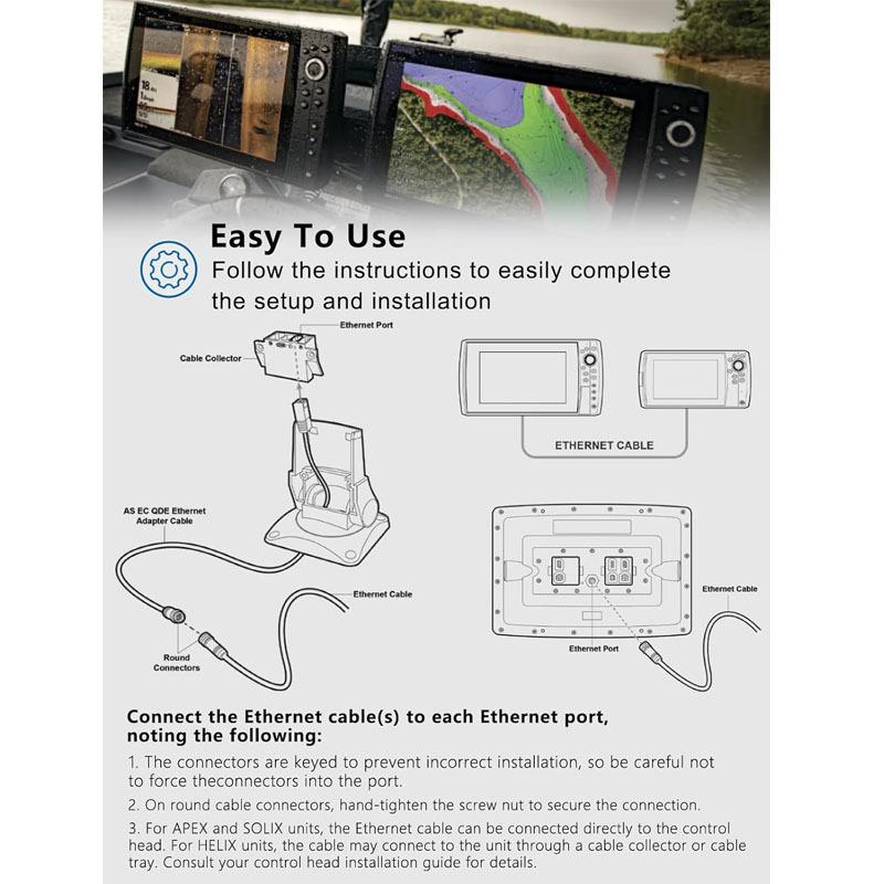 720073-2 AS EC 10E 8 Pin Ethernet Cable for Humminbird, All APEX/XPLORE/SOLIX/ONIX. Fits All HELIX 7/8/9/10/12/15 (10 Feet)