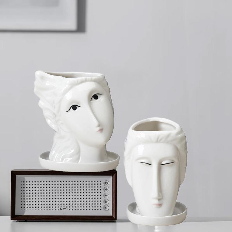 1 шт. суккулентный цветочный горшок с белым человеческим лицом, новая художественная скульптура, домашний декор, настольные украшения, уникальный керамический цветочный горшок, контейнер