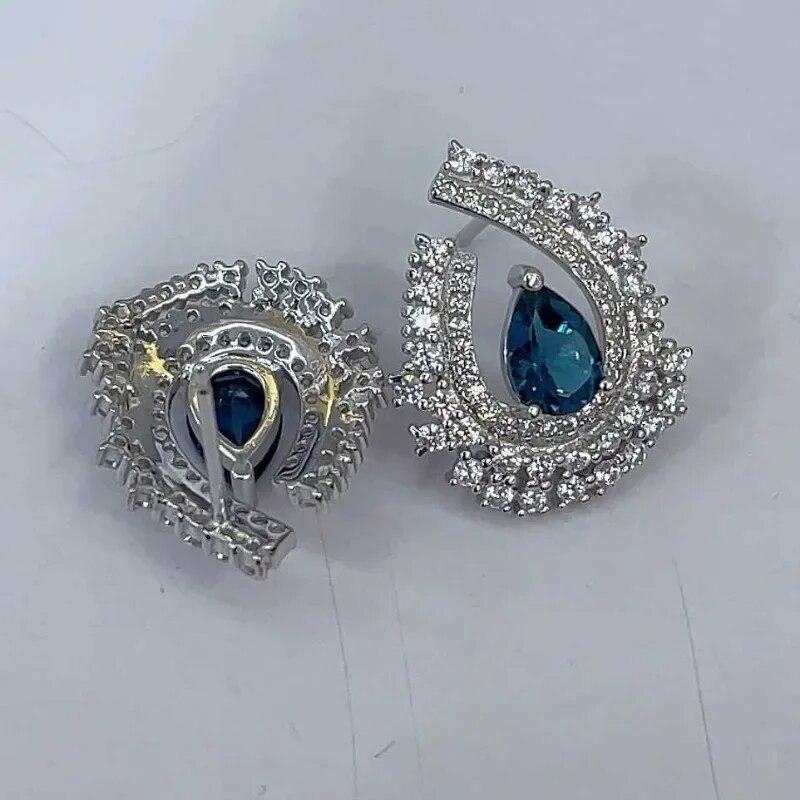 Женские серьги SACEGEMS, стерлинговое серебро 925 пробы, 5*7 мм, серьги-гвоздики с натуральным лондонским синим топазом, ювелирные изделия для свадебной вечеринки