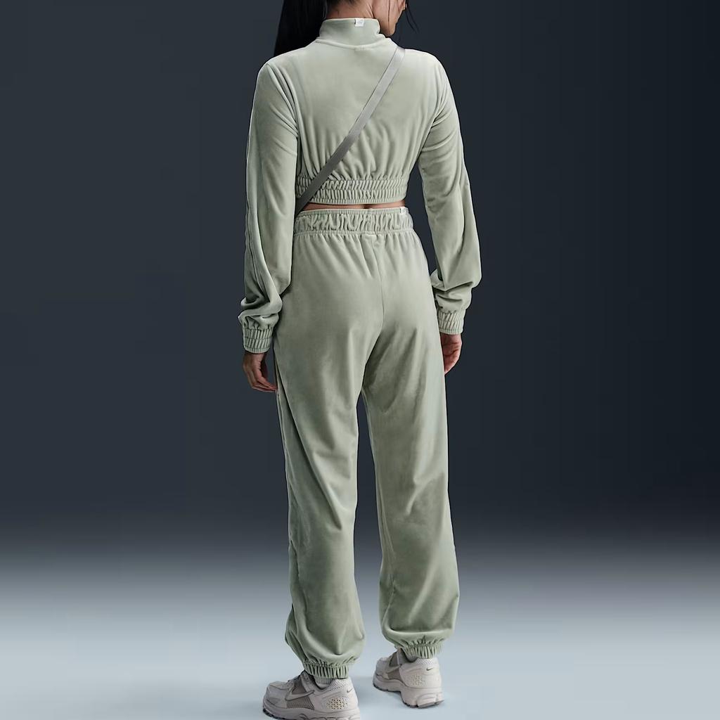 Nike Брюки женские повседневные на кулиске с манжетами с логотипом оливково-зеленые FZ3683-370