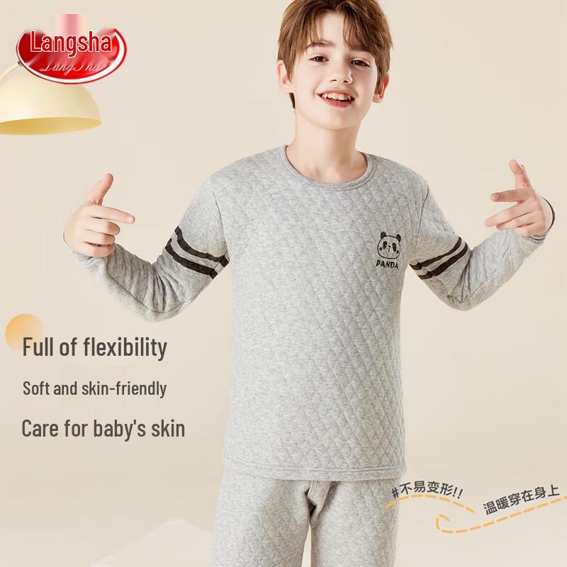 Langsha Kids' 100% Cotton Three-Layer Quilted Thermal Sleepwear Top