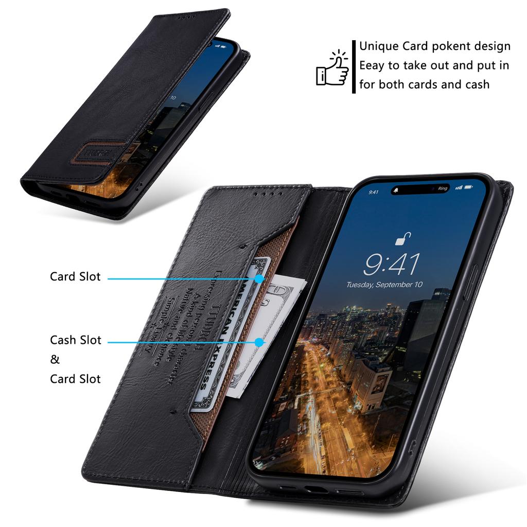 Откидной чехол-кошелек с защитой от кражи, магнитный кожаный чехол для iPhone 15, 14, 13, 12, 11 Pro Max XS MAX 8P 7P/Samsung S23 S22 S21 Ultra Plus A14 A54 A13 A53