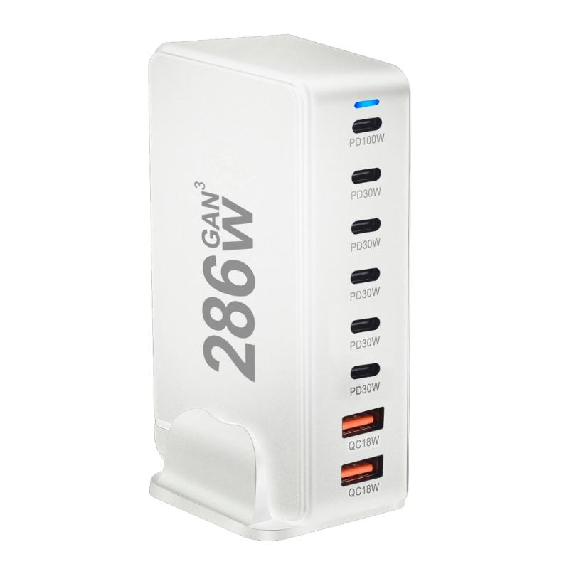 Многопортовая зарядная станция с выходной мощностью 286 Вт, 6 USB C и 2 USB-слота, настольный держатель-подставка для зарядки планшетов и телефонов