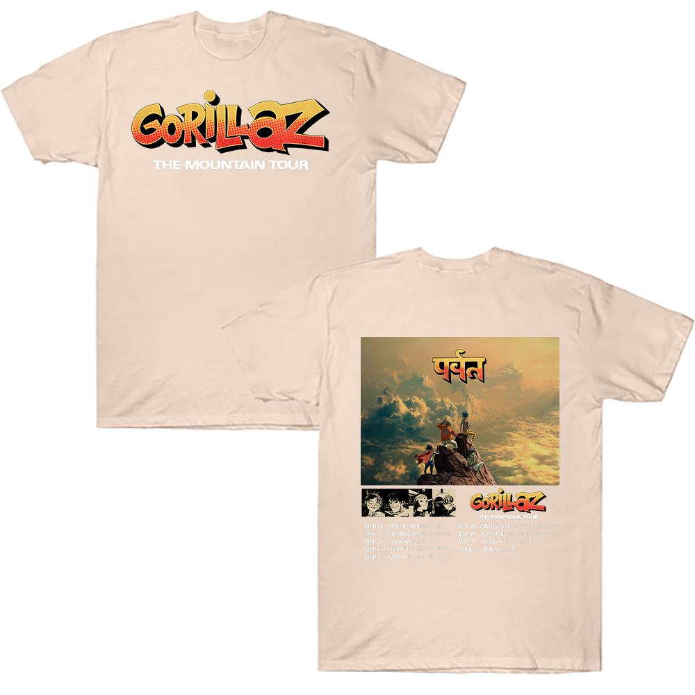 Хлопковые футболки Gorillazs The Mountain Tour Футболка Уличная Музыкальная Группа Панк-рок Y2K Футболка Унисекс Летняя Высокое Качество Повседневная Одежда