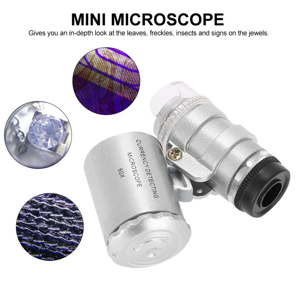 LED Microscope 60X Magnifying Glass, Portable   Magnifier with   Light, Bright LED Lights for Jewelry and Currency Inspection, In-Depth Lo