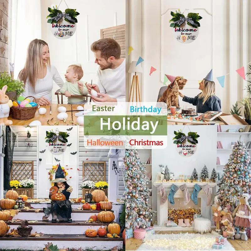 1 шт. декоративная табличка на дверь, подвесная табличка, деревянные венки, взаимозаменяемые с 12 круглыми магнитными значками для украшения входной двери