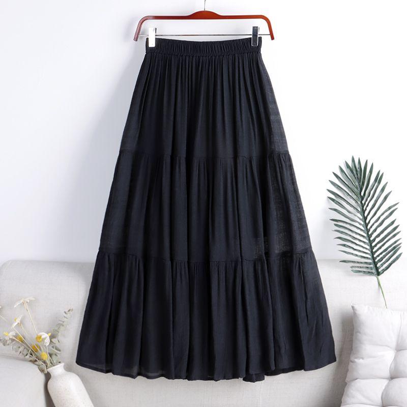 MOJTA Mid Skirt Spring Summer Women's Elastic High Waist Skirt A-line Skirt