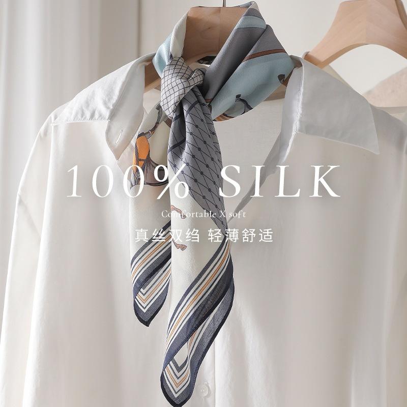 Light luxury smog department! Silk double crepe silk scarf femininity fashionable Jiugongge horse mulberry silk shawl dual-purpose