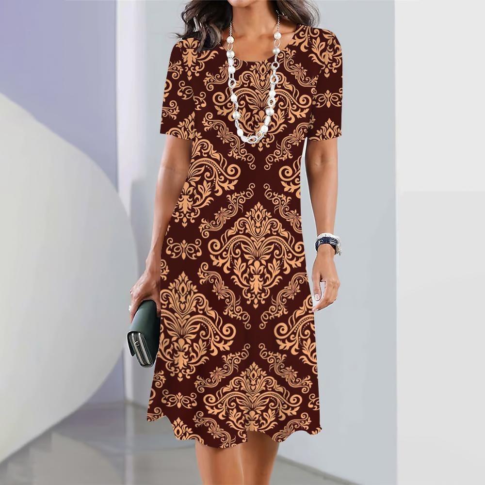 Новое женское платье с этническим принтом, элегантное и красивое, летнее платье миди больших размеров для женщин