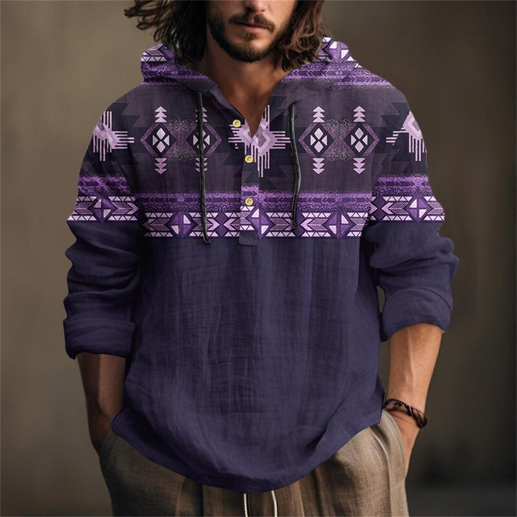 Мужская рубашка с принтом из хлопка и льна с капюшоном, с длинными рукавами, повседневная одежда для весны и лета