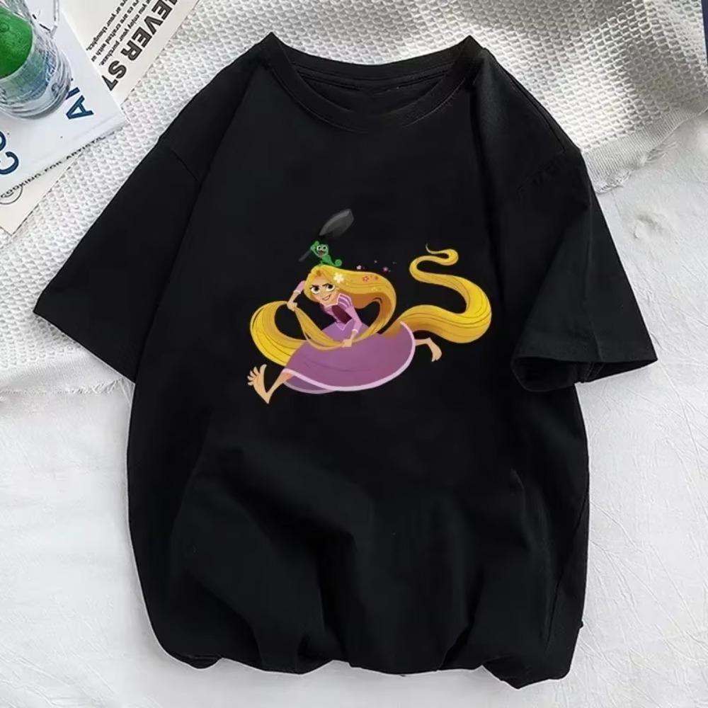 Summer Women T Shirts Kawaii Cartoon Tangled Rapunzel Pascal Print Harajuku Casual O-neck Men's Short Sleeve Y2k Tops Tee