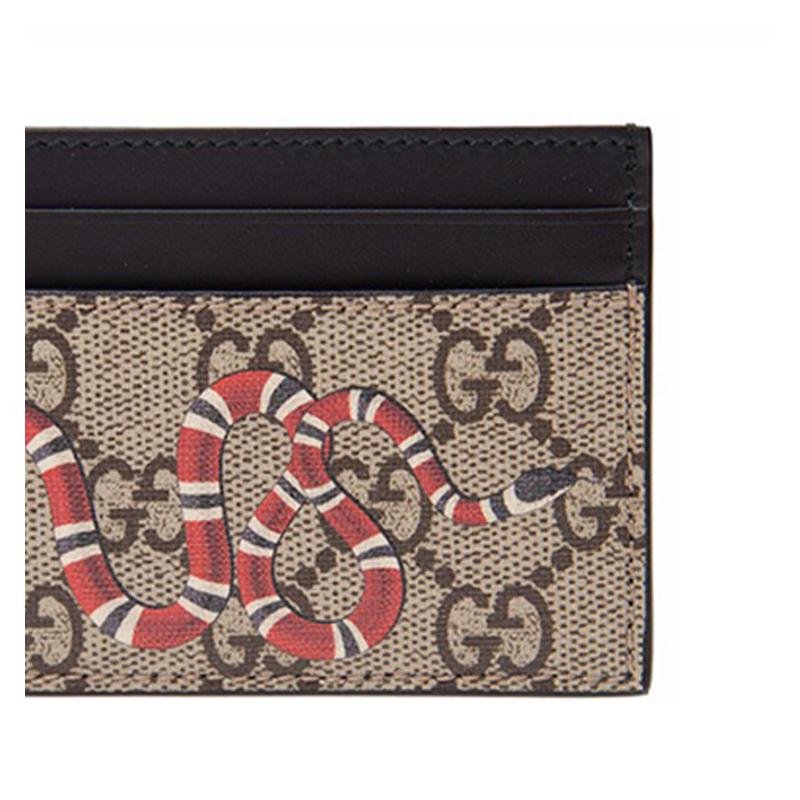 Gucci Coral snake print presbyopia logo open opening and closing canvas and leather card holder card bag men's ebony color and black