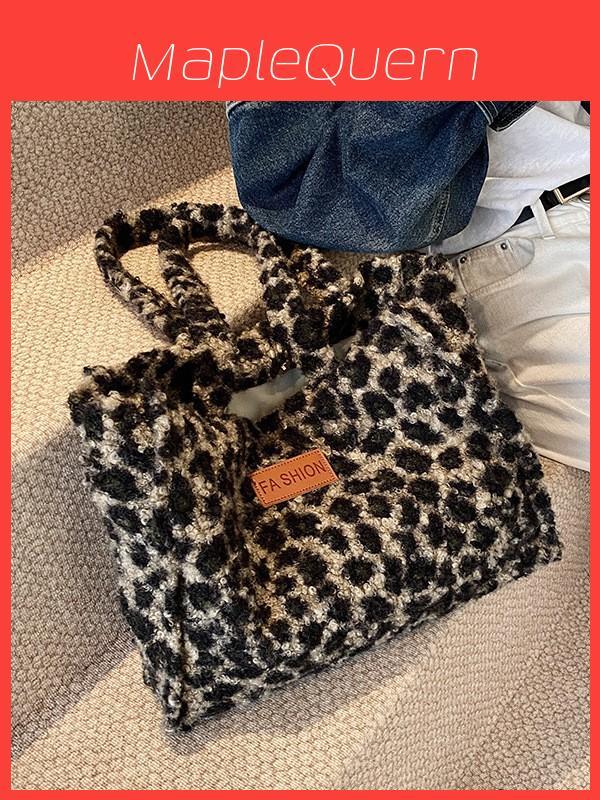 Сумка-тоут с леопардовым принтом из плюшевого материала для повседневной уличной моды