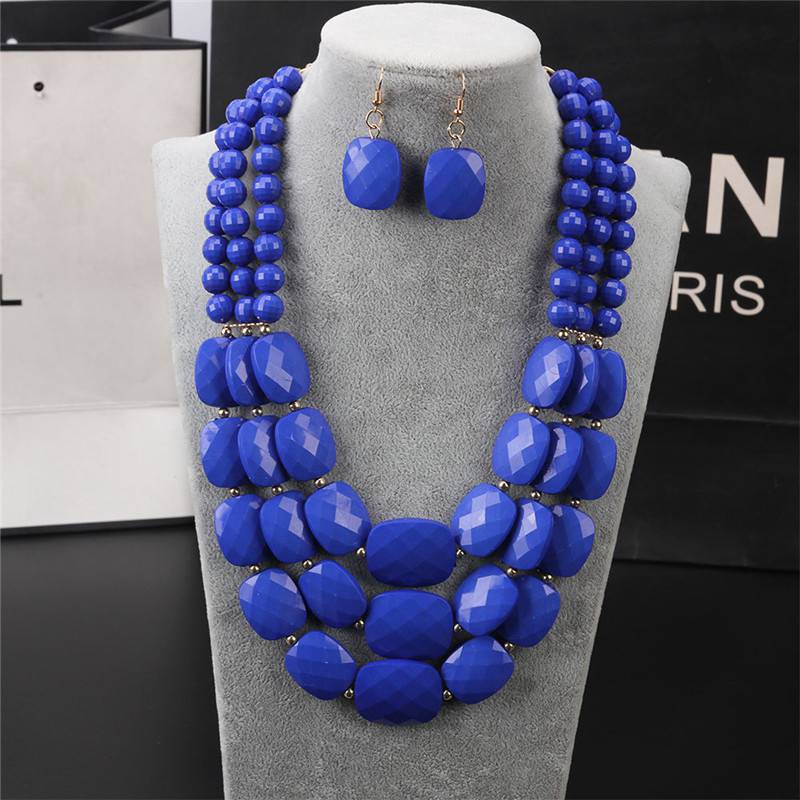 1Set Statement Bib Beaded Multilayer Necklace Women Chunky Earrings Simple Colorful Boho Jewelry Gift
