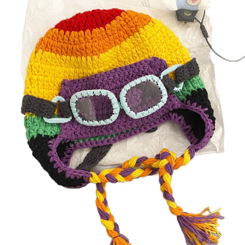 Danjianji cute funny wool hat women's autumn and winter new knitted warm flying hat bag head hat