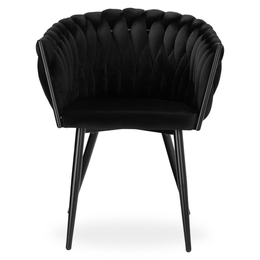 Krzesło Tapicerowane Welurowe Velvet Glamour Plecione Metalowe Nogi Czarne