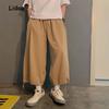 Vintage Solid Color Loose Cotton Men's Cargo Pants Street Casual Drawstring Anklet All-match Casual Male Knickerbockers