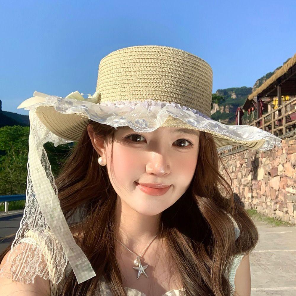 Large Brim Straw Hat Flower Wide Brim Hat Fashion Sun Hat Sun Shading