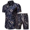 Hawaiian Men's Luxury Chain Beachwear 3D Printed Short Sleeved Lapel Button Up Shirt Drawstring Shorts Men's Set