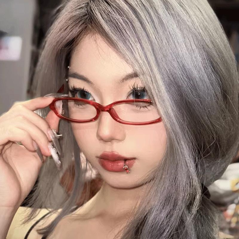 Овальные очки в стиле ретро для женщин и девочек Y2K, красно-зеленая оправа, стеклянные очки, декоративные компьютерные анти-синие очки с вождением на море