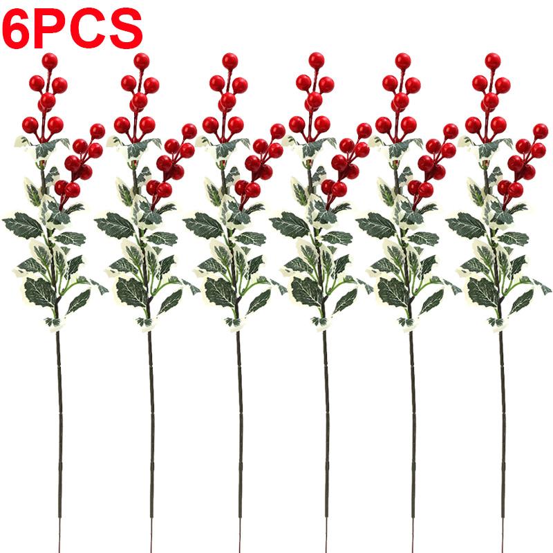 Искусственные Ягоды Падуб Красные Ягоды Ветки с Зелеными Листьями Украшение для Цветочной Композиции на Обеденный Стол Подвески для DIY Рождественской Елки