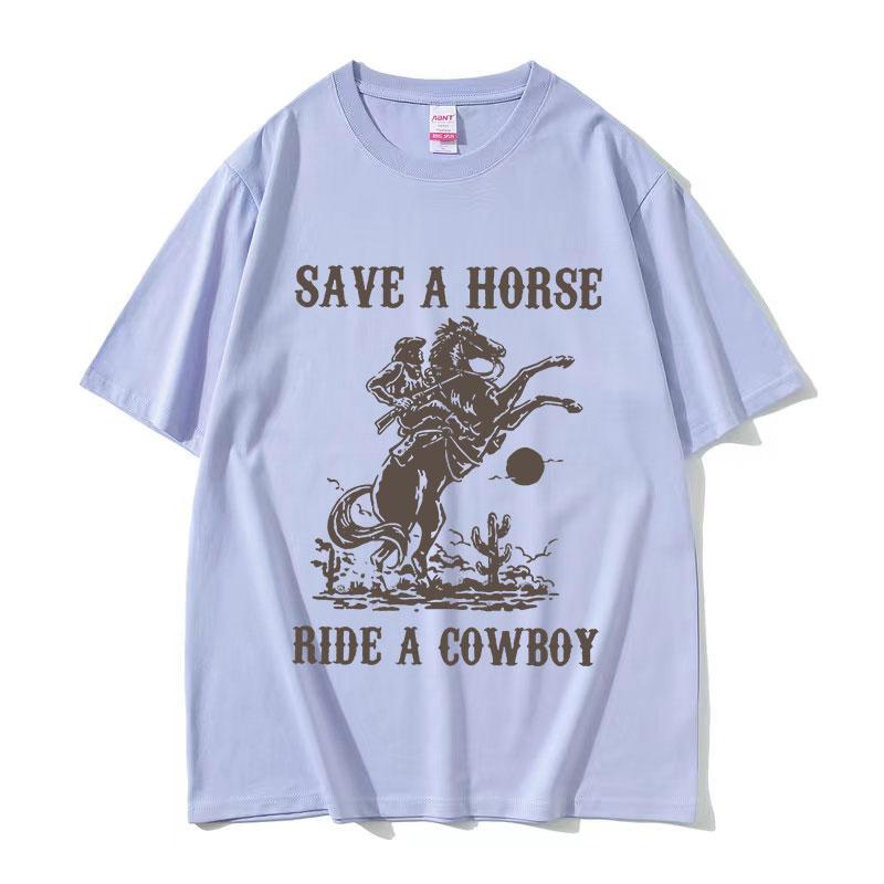 Peter Anor Save A Horse Ride A Cowboy Men's Pattern Print T-shirt Harajuku Retro Casual T-shirt 100% Pure Cotton Short Sleeve