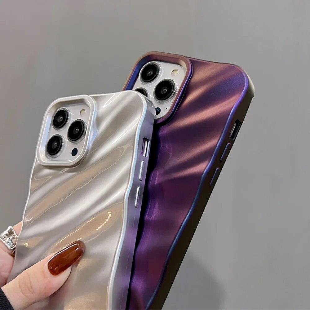 Роскошный чехол для телефона с 3D шелковым волнистым узором для iPhone 14 Pro Max, чехол для iPhone 11 12 13 15 Pro Max XR XS 7 8 Plus SE, однотонный чехол