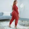 European & American Plus Size V-Neck Solid Color Casual Two-Piece Legging Suit for Women