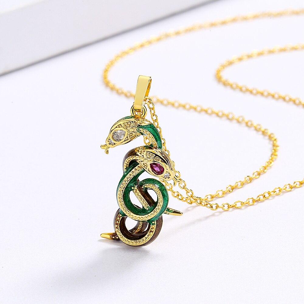 Модный стиль, креативный змеевидный циркониевый кулон, двойная змеиная обмотка, женское ожерелье, модный дизайн, ювелирные изделия, подарок на вечеринку