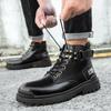 Fashion Trend Boots Men's Lace-up Thick-soled Wear-resistant Work Boots Fashion Casual Leather Boots High-top Outdoor Motorcycle Boots