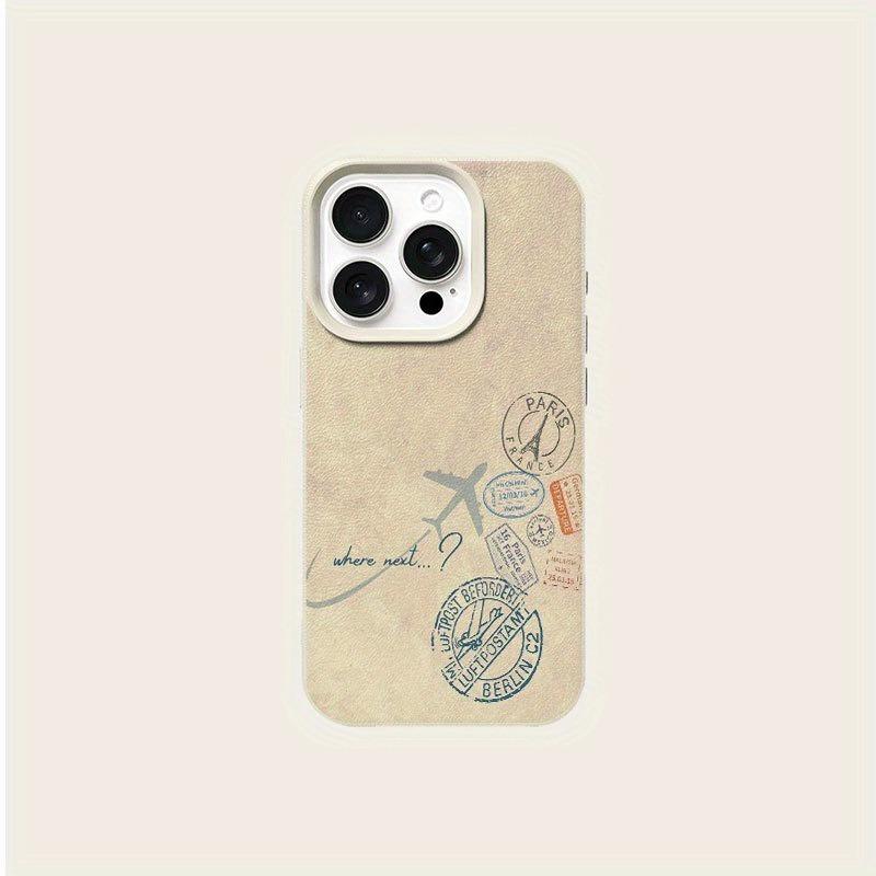 Кейс-штамп с картой мира для путешествий для iPhone 17 16 15 14 13 12 11 Pro Max Париж Берлин Авиабилет Самолет Эстетичный Жесткий Чехол