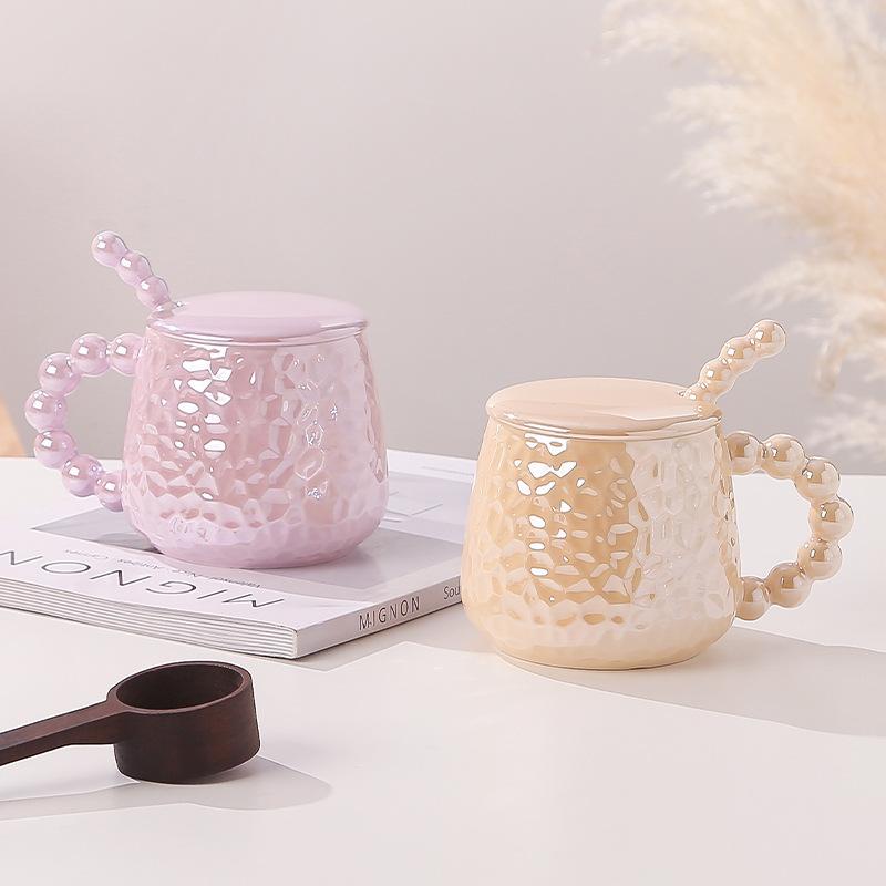 Light Luxury Style Cup Ceramic with Lid Spoon Household Couple Mug Girls Water Cup Design Sense Home Coffee Cup